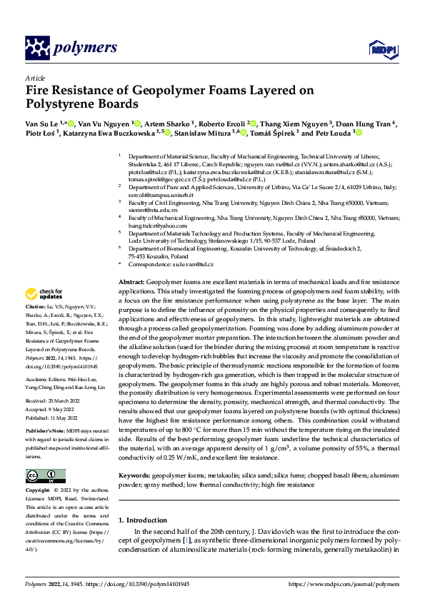 (PDF) Fire Resistance of Geopolymer Foams Layered on Polystyrene Boards