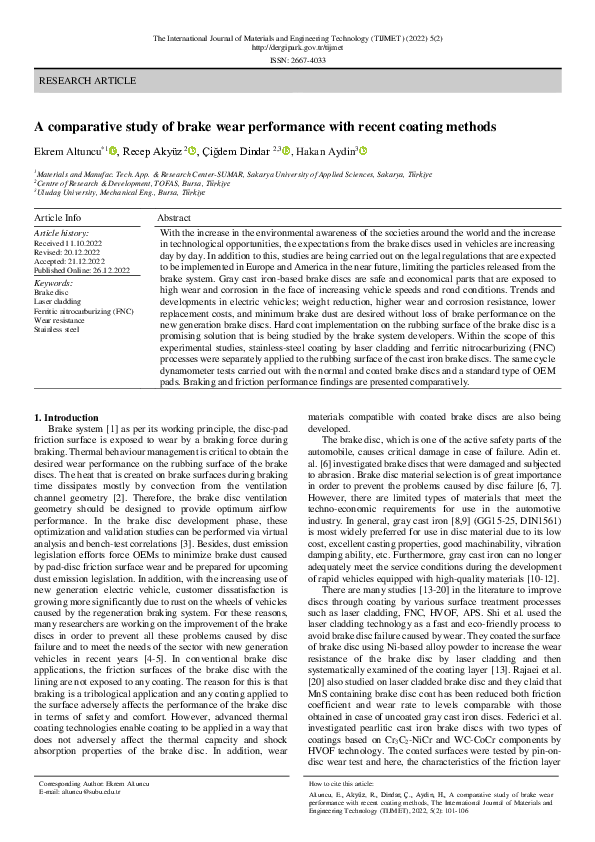 (PDF) A Comparative Study of Brake Wear Performance with Recent Coating