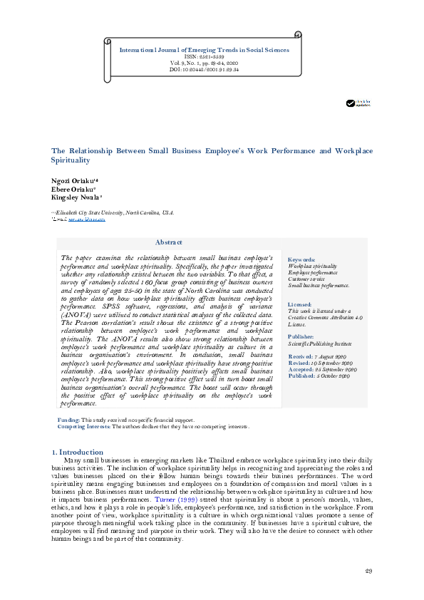 (PDF) The Relationship Between Small Business Employee’s Work ...