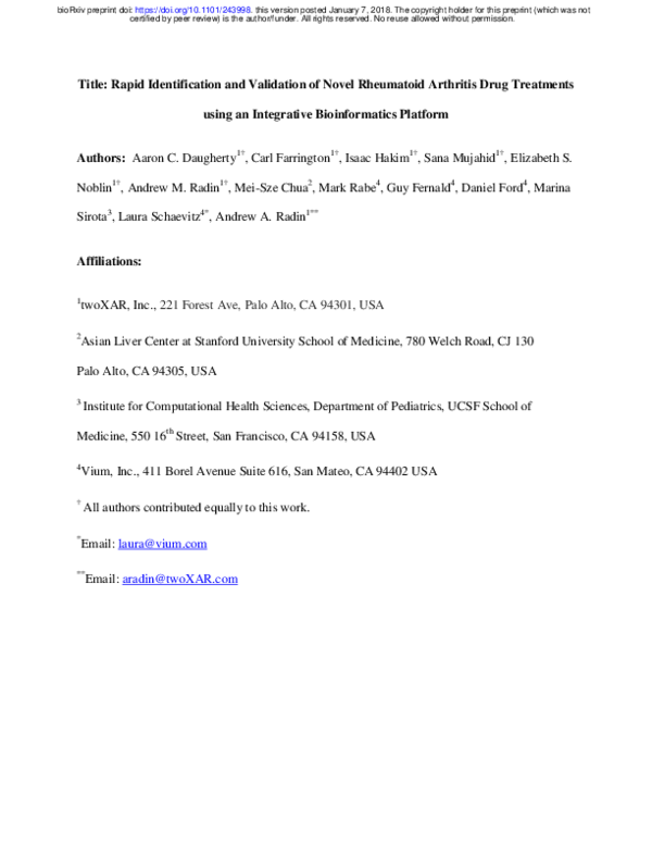(PDF) Rapid Identification and Validation of Novel Rheumatoid Arthritis ...