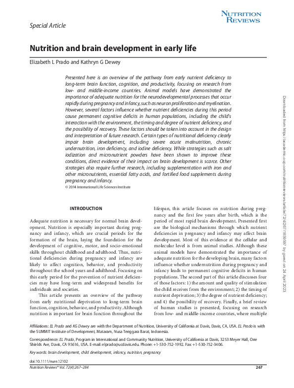 (PDF) Nutrition and brain development in early life