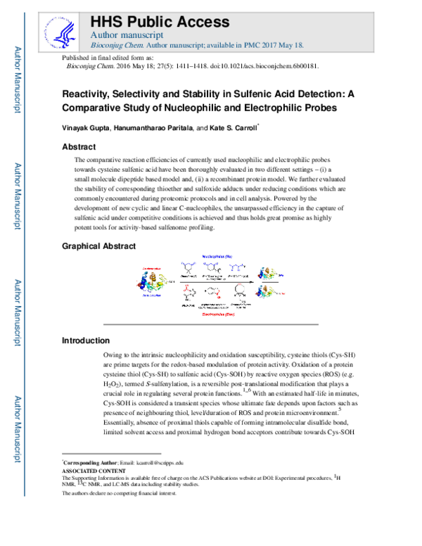 (PDF) Reactivity, Selectivity, and Stability in Sulfenic Acid Detection ...