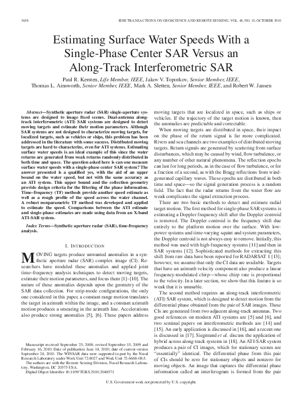 (PDF) Estimating Surface Water Speeds With a Single-Phase Center SAR ...