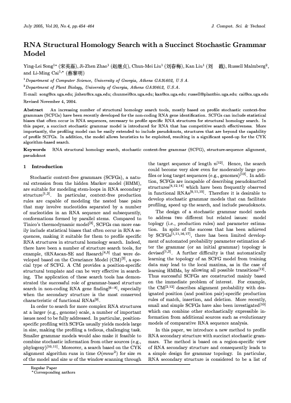 (PDF) RNA Structural Homology Search with a Succinct Stochastic Grammar ...