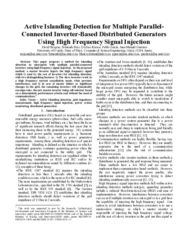 (PDF) Active Islanding Detection for Multiple Parallel-Connected ...
