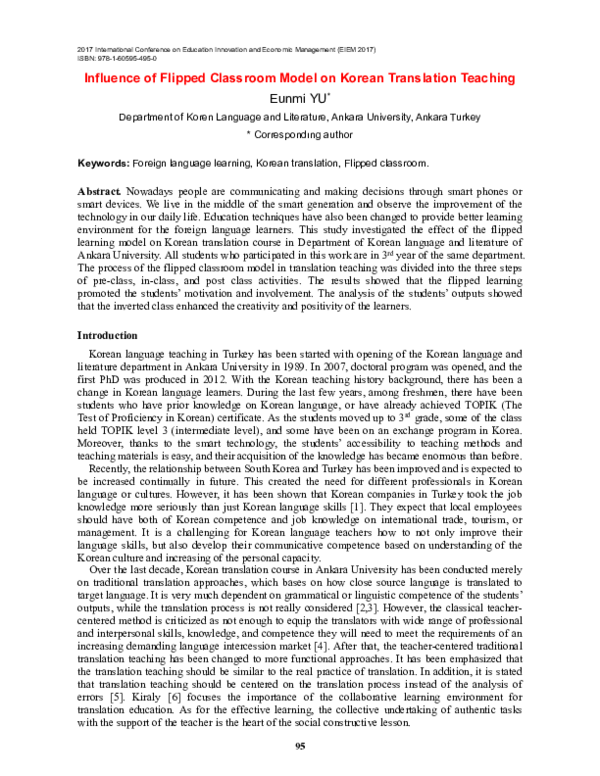 (PDF) Influence of Flipped Classroom Model on Korean Translation Teaching