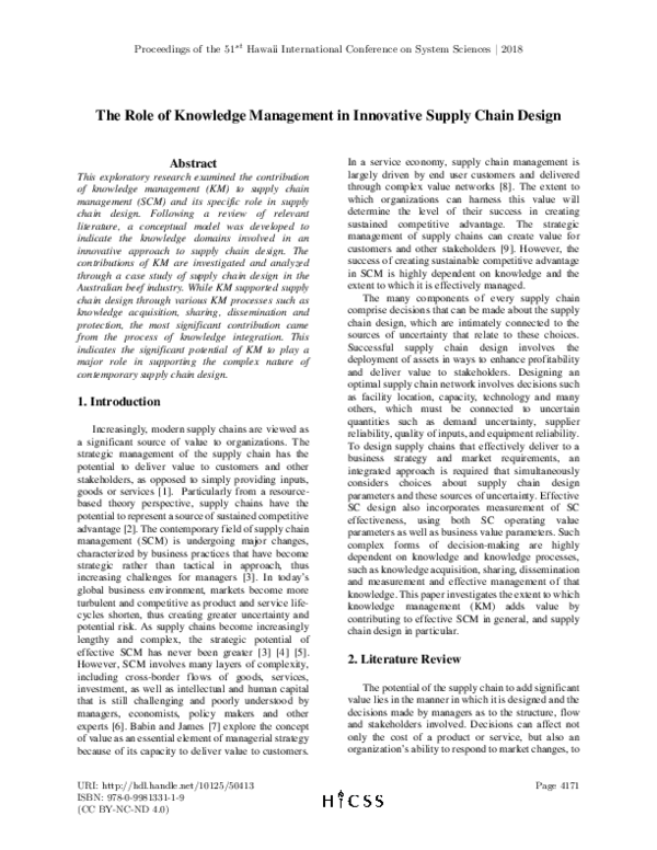 (PDF) The Role of Knowledge Management in Innovative Supply Chain Design