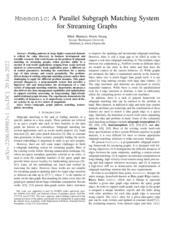 (PDF) Mnemonic: A Parallel Subgraph Matching System for Streaming Graphs