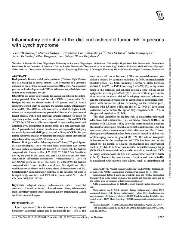 (PDF) Inflammatory potential of the diet and colorectal tumor risk in ...