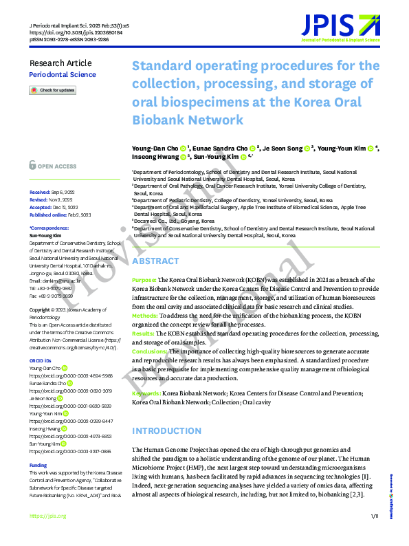 (PDF) Standard operating procedures for the collection, processing, and ...