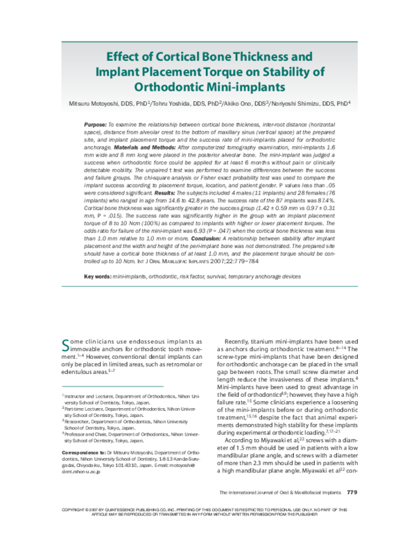 (PDF) Effect of cortical bone thickness and implant placement torque on ...