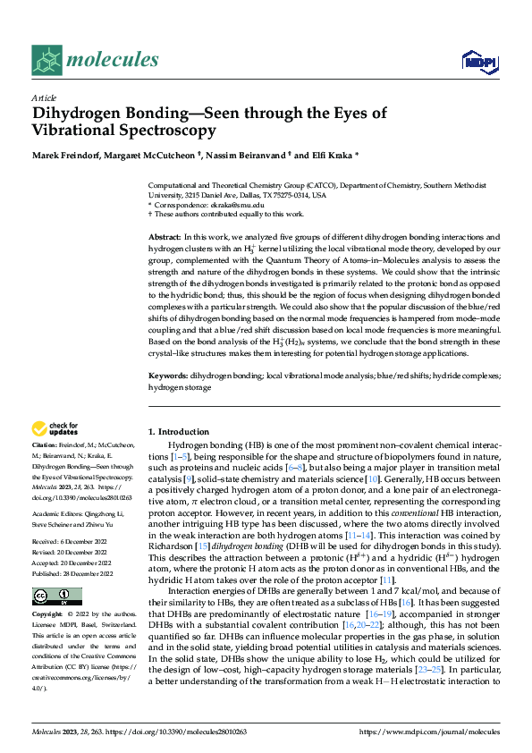 (PDF) Dihydrogen Bonding—Seen through the Eyes of Vibrational Spectroscopy