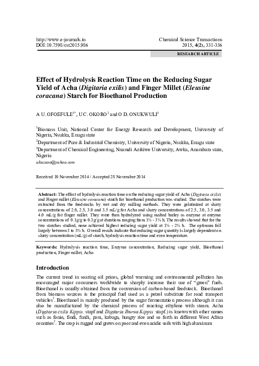 (PDF) Effect of Hydrolysis Reaction Time on the Reducing Sugar Yield of ...
