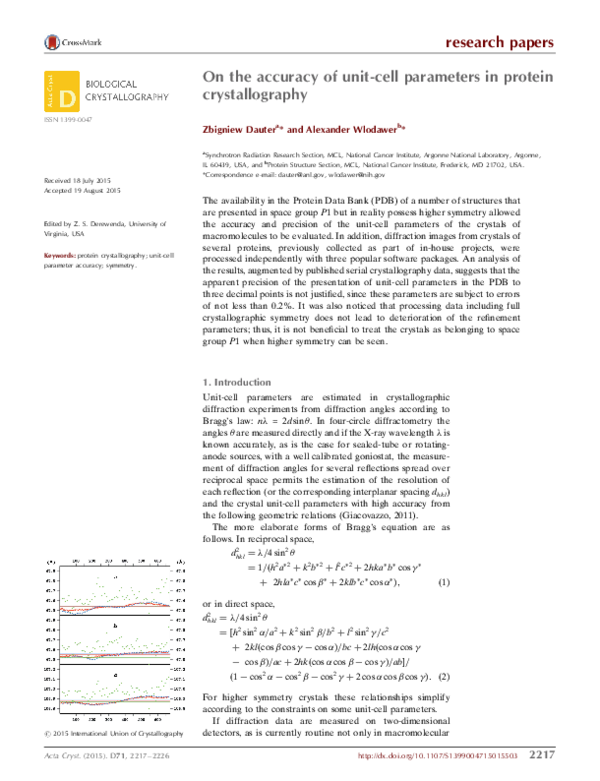 (PDF) On the accuracy of unit-cell parameters in protein crystallography