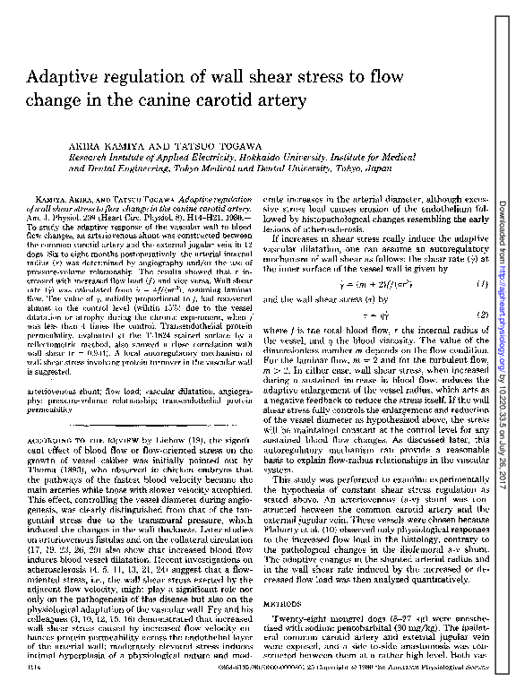 (PDF) Adaptive regulation of wall shear stress to flow change in the ...