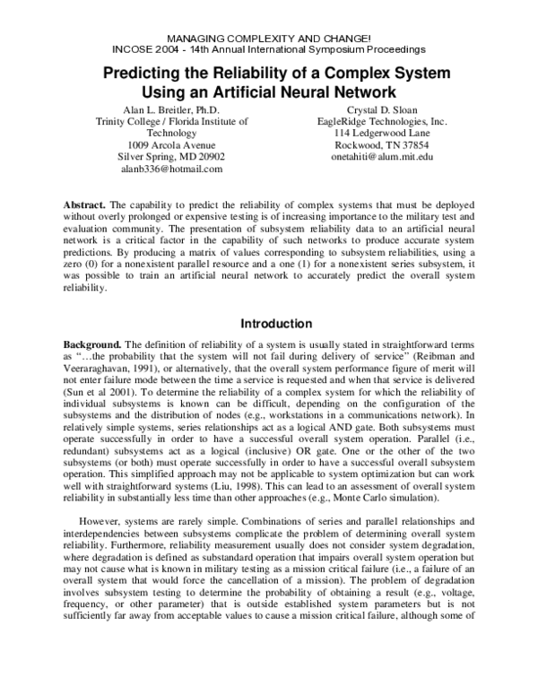 (PDF) 2.1.2 Predicting the Reliability of a Complex System Using an ...