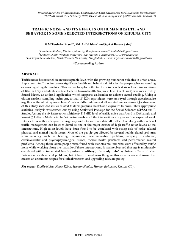 (PDF) TRAFFIC NOISE AND ITS EFFECTS ON HUMAN HEALTH AND BEHAVIOR IN ...