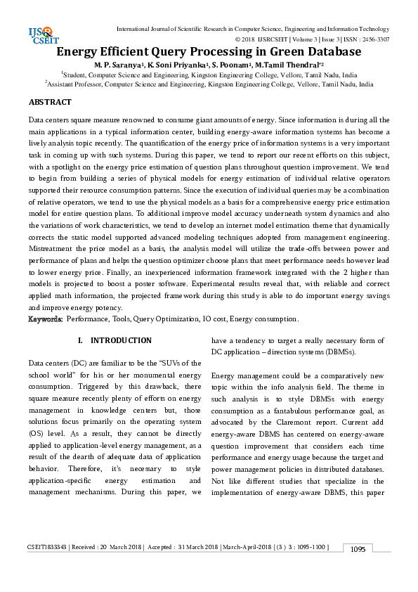 (PDF) Energy Efficient Query Processing in Green Database