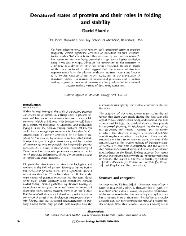 (PDF) Denatured states of proteins and their roles in folding and stability