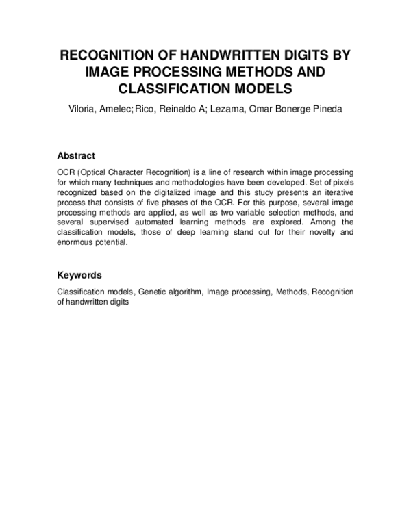 (PDF) Recognition of Handwritten Digits by Image Processing Methods and ...