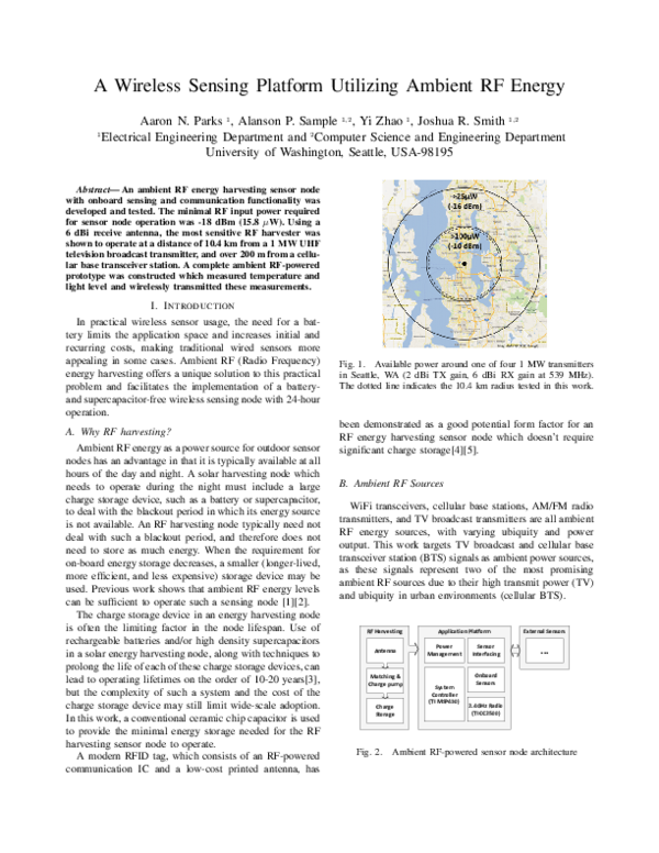 (PDF) A wireless sensing platform utilizing ambient RF energy Alanson