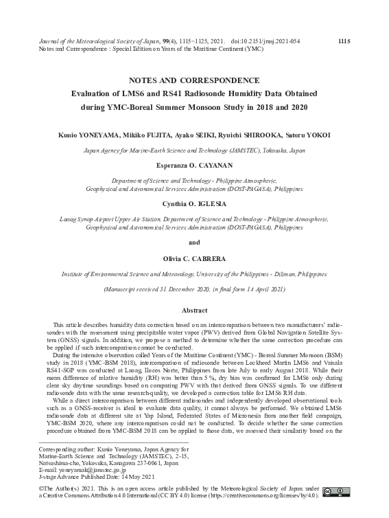 (PDF) Evaluation of LMS6 and RS41 Radiosonde Humidity Data Obtained