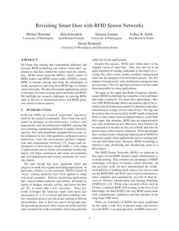 (PDF) Revisiting smart dust with RFID sensor networks Alanson Sample