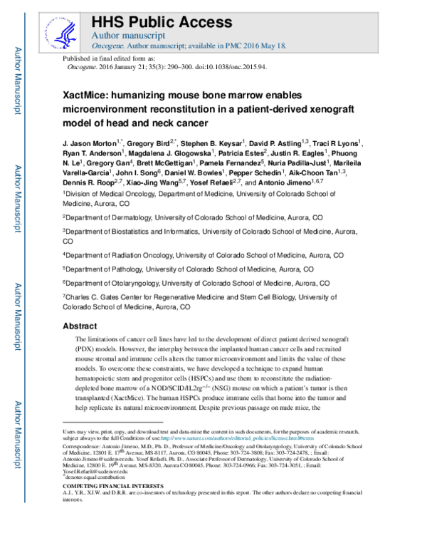 (PDF) XactMice: humanizing mouse bone marrow enables microenvironment ...