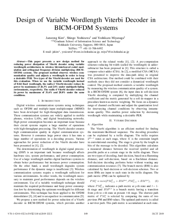 (PDF) Design of variable wordlength Viterbi decoder in BICM-OFDM systems