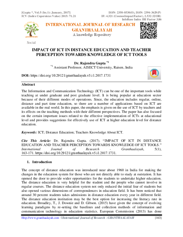 (PDF) Impact of Ict in Distance Education and Teacher Perception ...