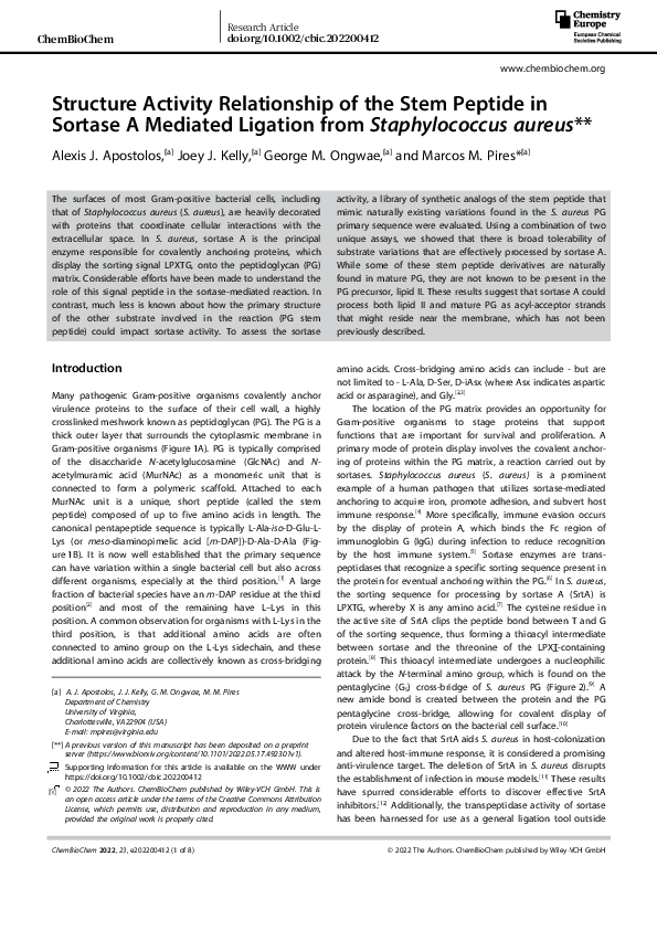 (PDF) Structure Activity Relationship of the Stem Peptide in Sortase A ...