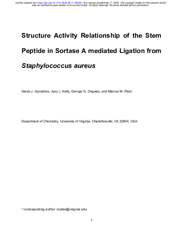 (PDF) Structure Activity Relationship of the Stem Peptide in Sortase A ...