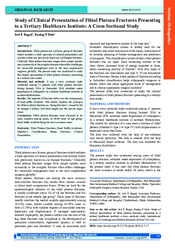 (PDF) Study of Clinical Presentation of Tibial Plateau Fractures ...