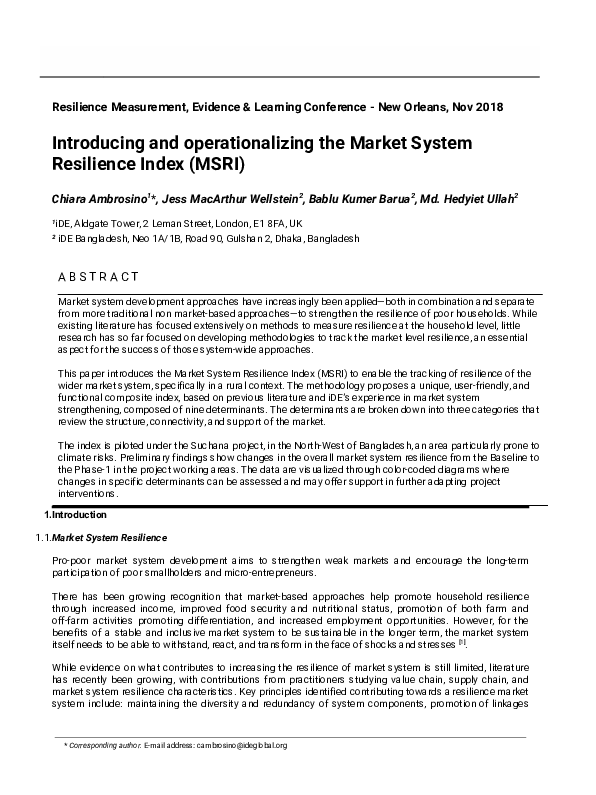(PDF) Introducing and operationalizing the Market System Resilience ...