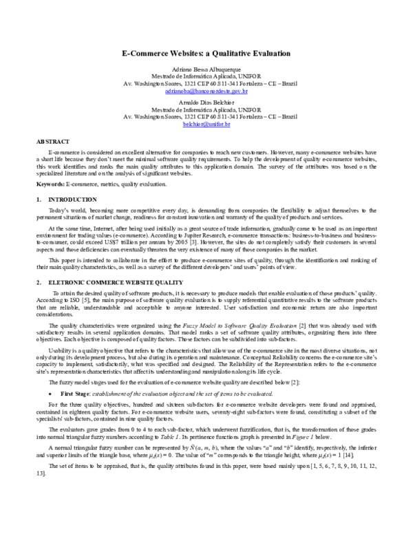 (PDF) E-commerce Website quality evaluation