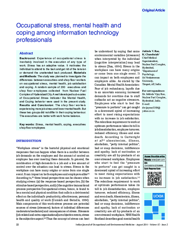 (PDF) Occupational stress, mental health and coping among information ...
