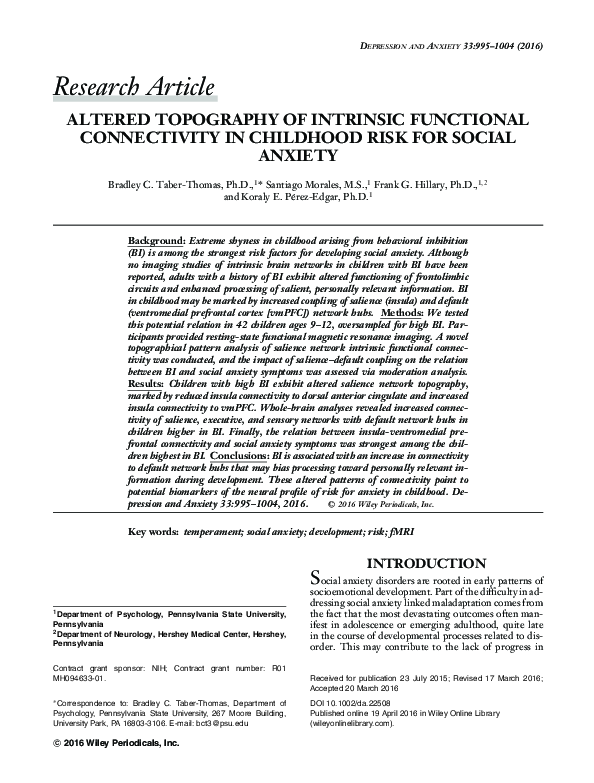 (PDF) Altered Topography of Intrinsic Functional Connectivity in ...