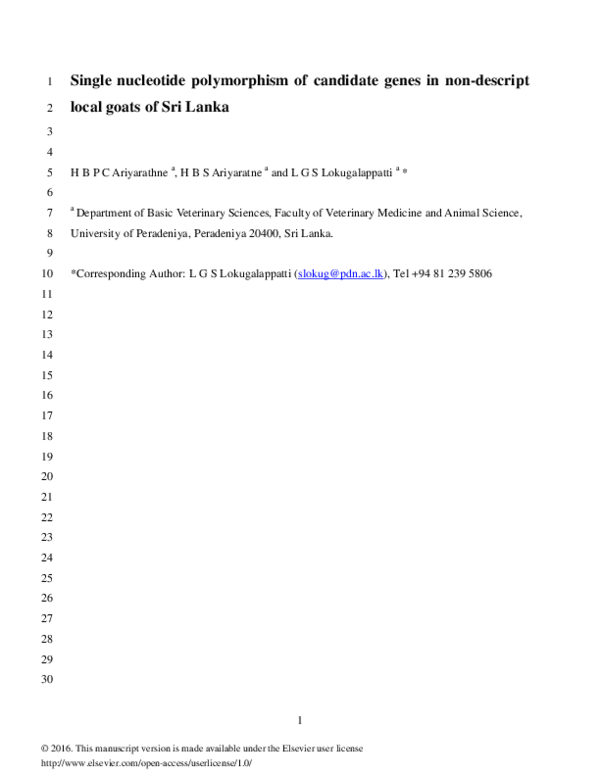 (PDF) Single nucleotide polymorphism of candidate genes in non-descript ...