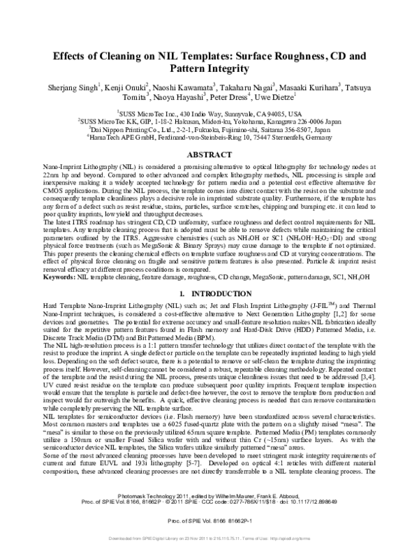 (PDF) Effects of cleaning on NIL templates: surface roughness, CD, and ...