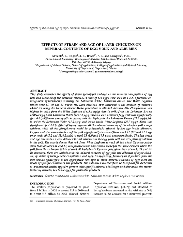 EFFECTS OF STRAIN AND AGE OF LAYER CHICKENS ON MINERAL CONTENTS OF EGG YOLK AND ALBUMEN