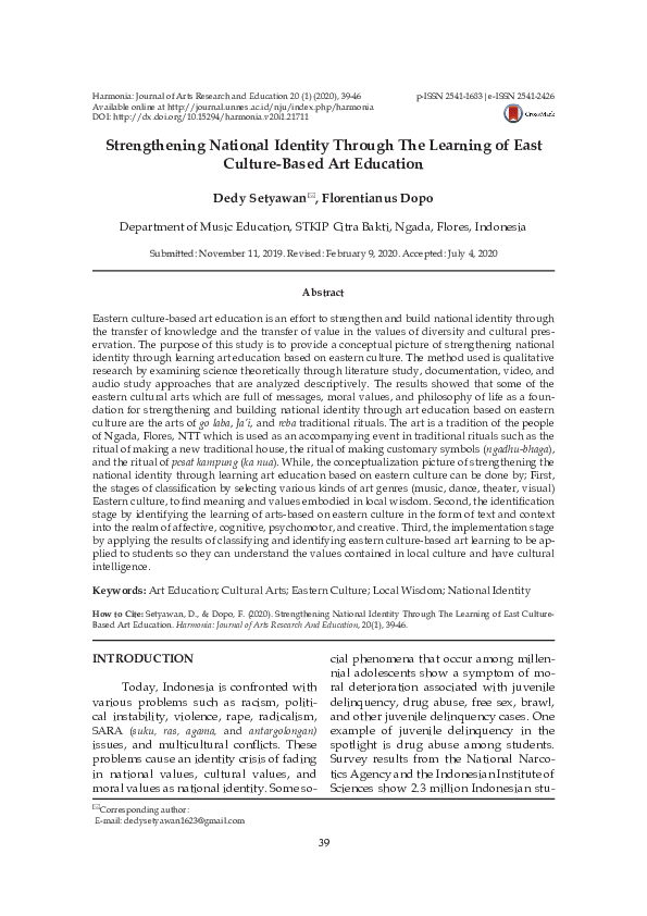 (PDF) Strengthening National Identity Through The Learning of East ...