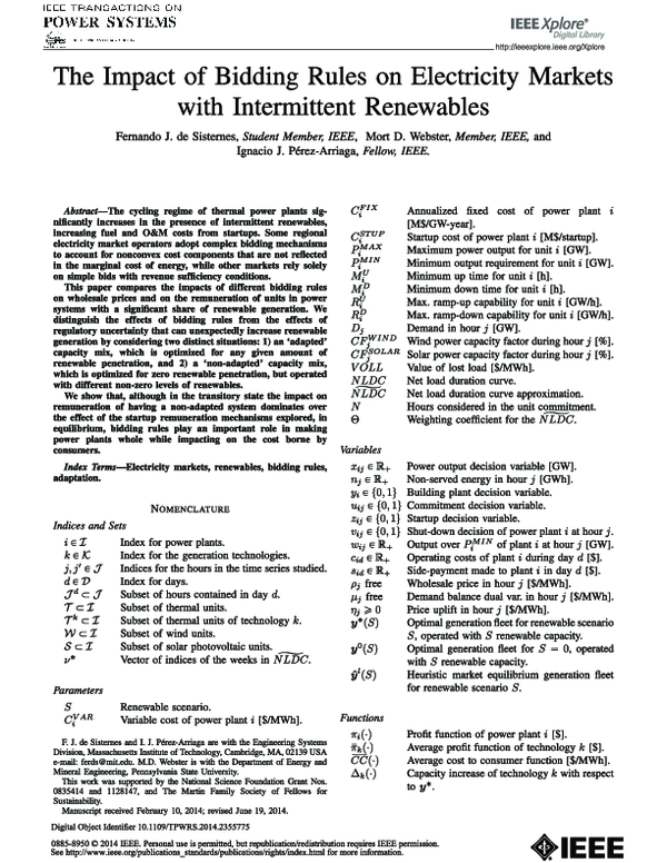(PDF) The Impact of Bidding Rules on Electricity Markets With ...