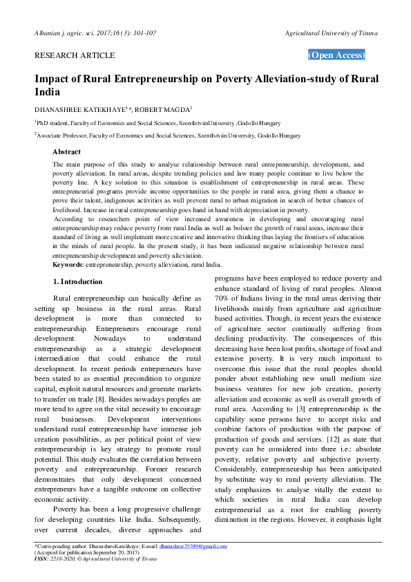 (PDF) Impact of Rural Entrepreneurship on Poverty Alleviation-study of ...