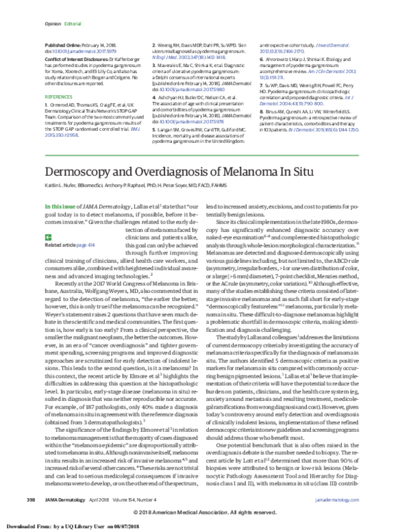 (PDF) Dermoscopy and Overdiagnosis of Melanoma In Situ