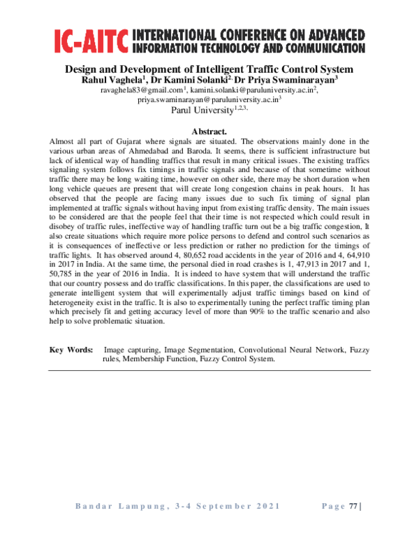 (PDF) Design and development of intelligent traffic light system