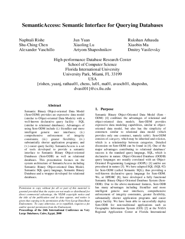 (PDF) Semantic Access: Semantic Interface for Querying Databases