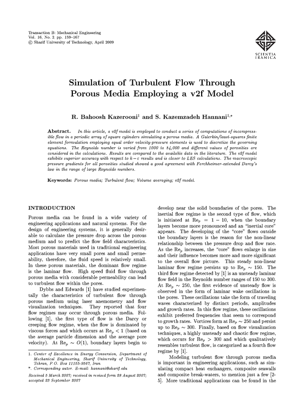 (PDF) Simulation of Turbulent Flow through Porous Media Employing a v2f ...