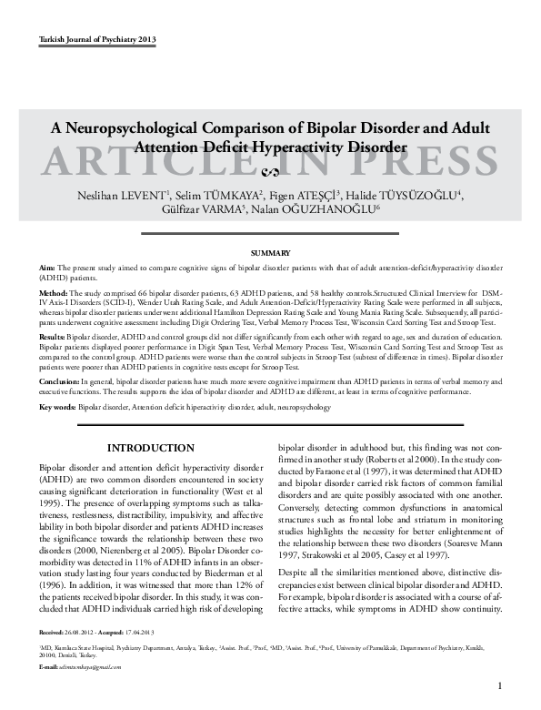 (PDF) [A neuropsychological comparison of bipolar disorder and adult ...