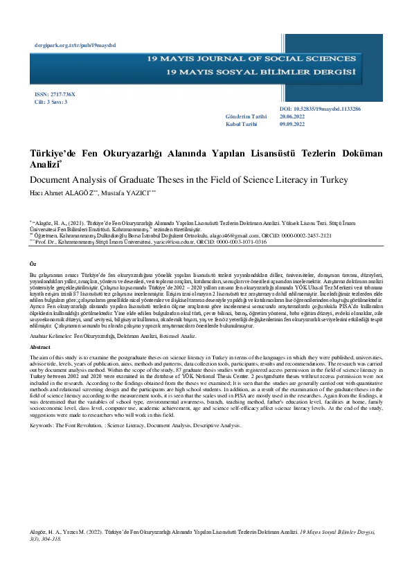 (PDF) Document Analysis of Graduate Theses in the Field of Science ...