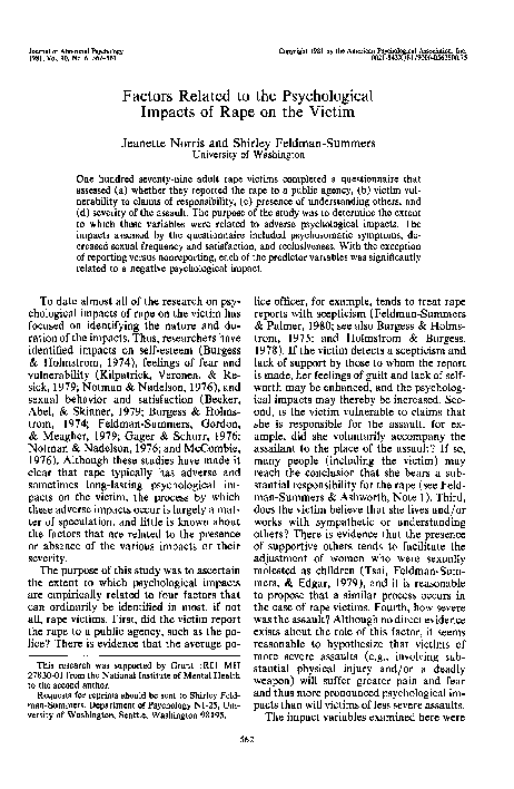 (PDF) Factors related to the psychological impacts of rape on the victim